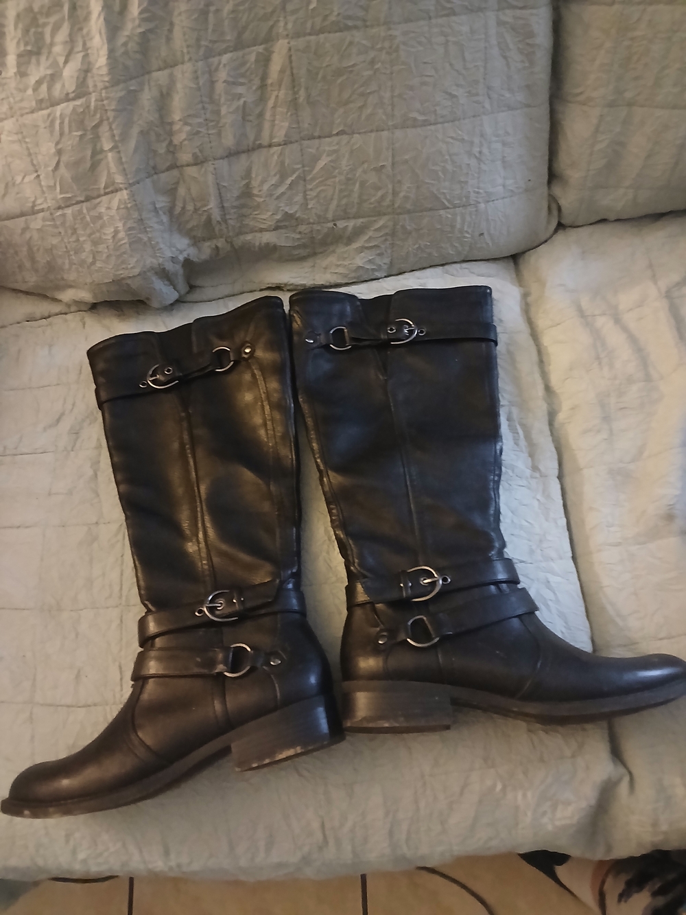 Women's Tall Buckle Riding Boots - Black